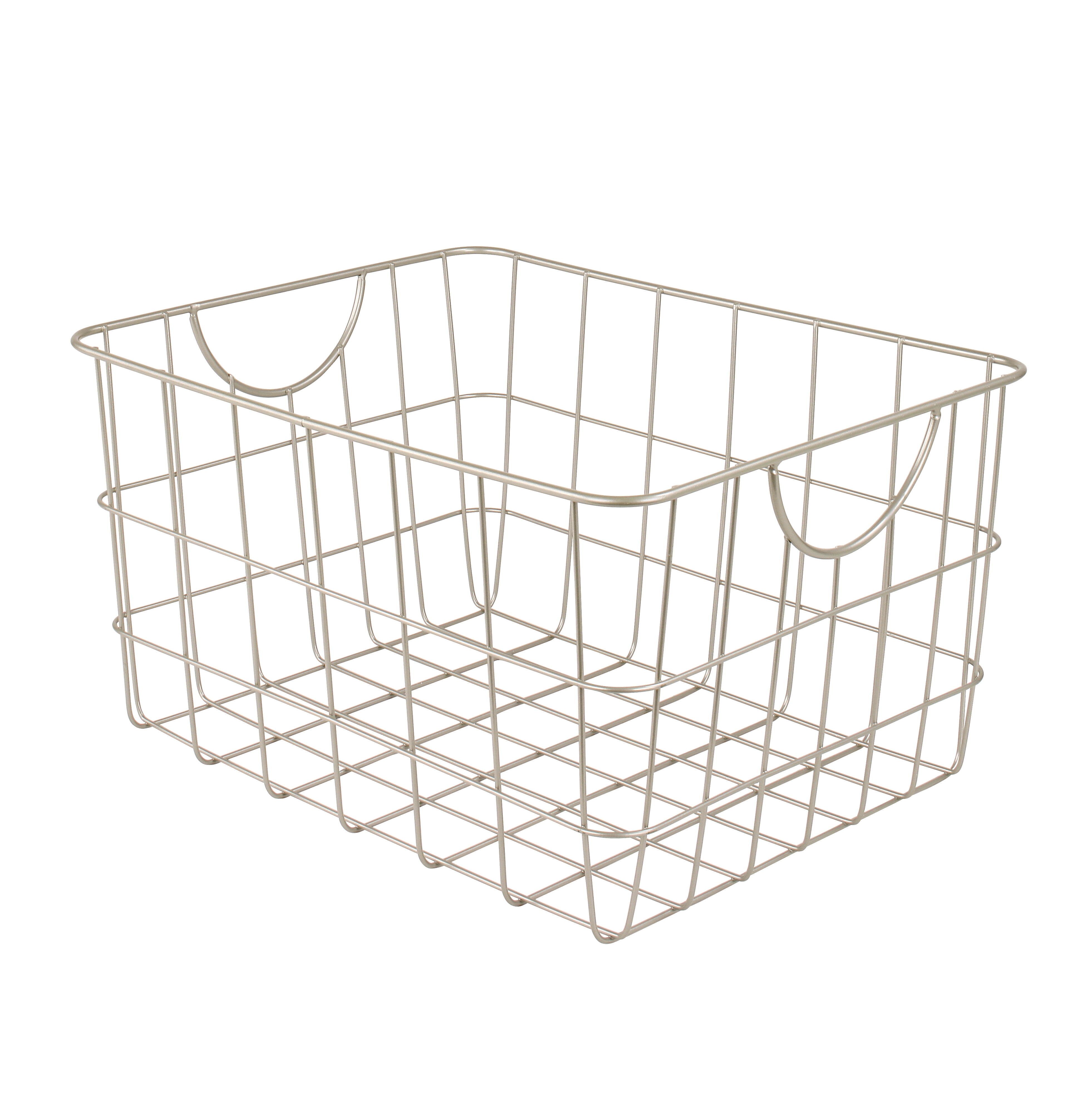 Spectrum Diversified Steel Utility Wire Storage Basket with Curved Easy Grab Handles, Satin Nickel