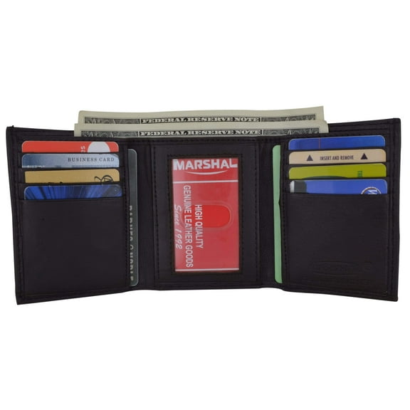 Mens Genuine Leather Trifold Wallet 8 Credit Card Slots ID Window 1155