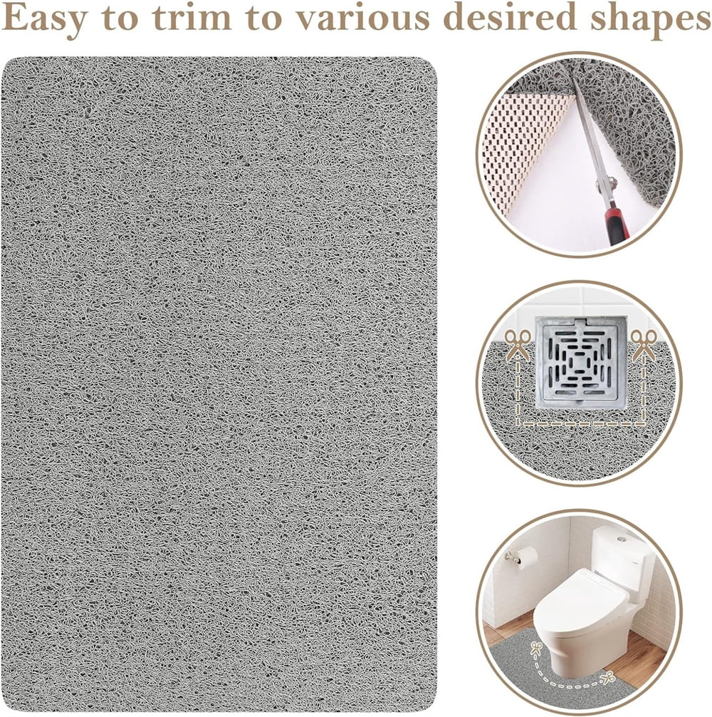 Topboutique Shower/Bathtub Mat,Soft Tub Mat,Anti Slip Showers Mats for Elderly,Quick Drying PVC Loofah Bathmat with Drain,Textured Bath for Tub,Bathroom,24x16 in,Gray