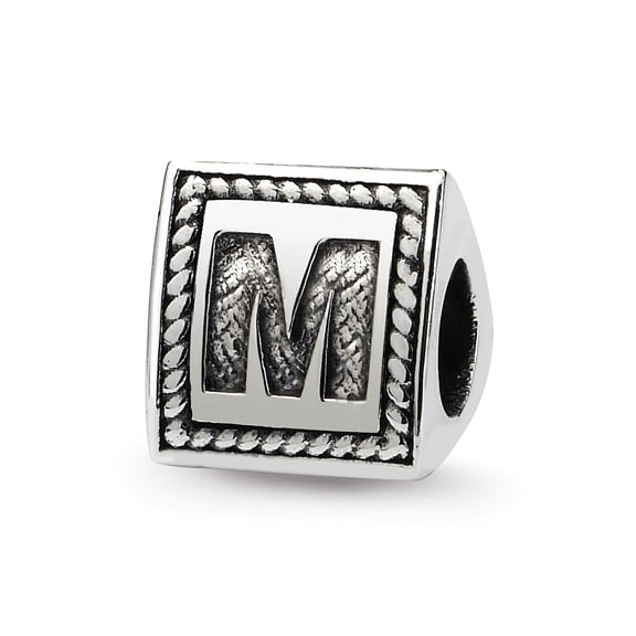925 Sterling Silver Reflections Letter M Triangle Block Bead; for Adults and Teens; for Women and Men