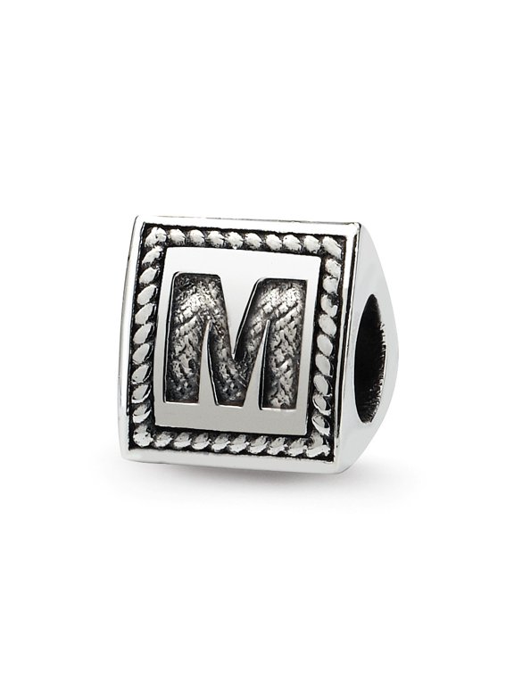 925 Sterling Silver Reflections Letter M Triangle Block Bead; for Adults and Teens; for Women and Men