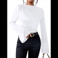 thumbnail image 3 of Camiseta Básica con Cuello Alto Fruncido y Mangas Largas con Volantes para Mujer M, 3 of 10