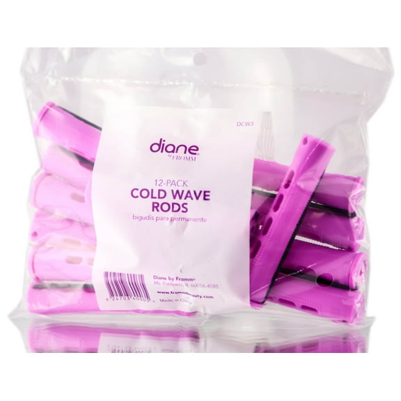 9/16" , Diane 12 PC Orchid Cold Wave Rods , Hair Scalp - Pack of 3 w/ SLEEKSHOP Teasing Comb