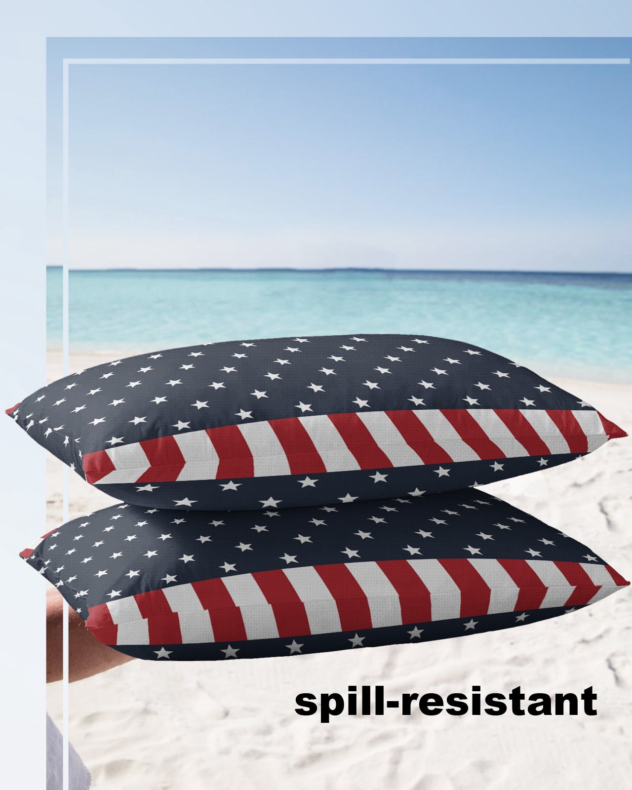 American Patriotic National Flag Outdoor Pillow Covers Set of 2,Decorative Waterproof Throw Pillow Case,Stars Blue Red and White Stripes Cotton Linen Soft Cozy Cushion Pillowcases