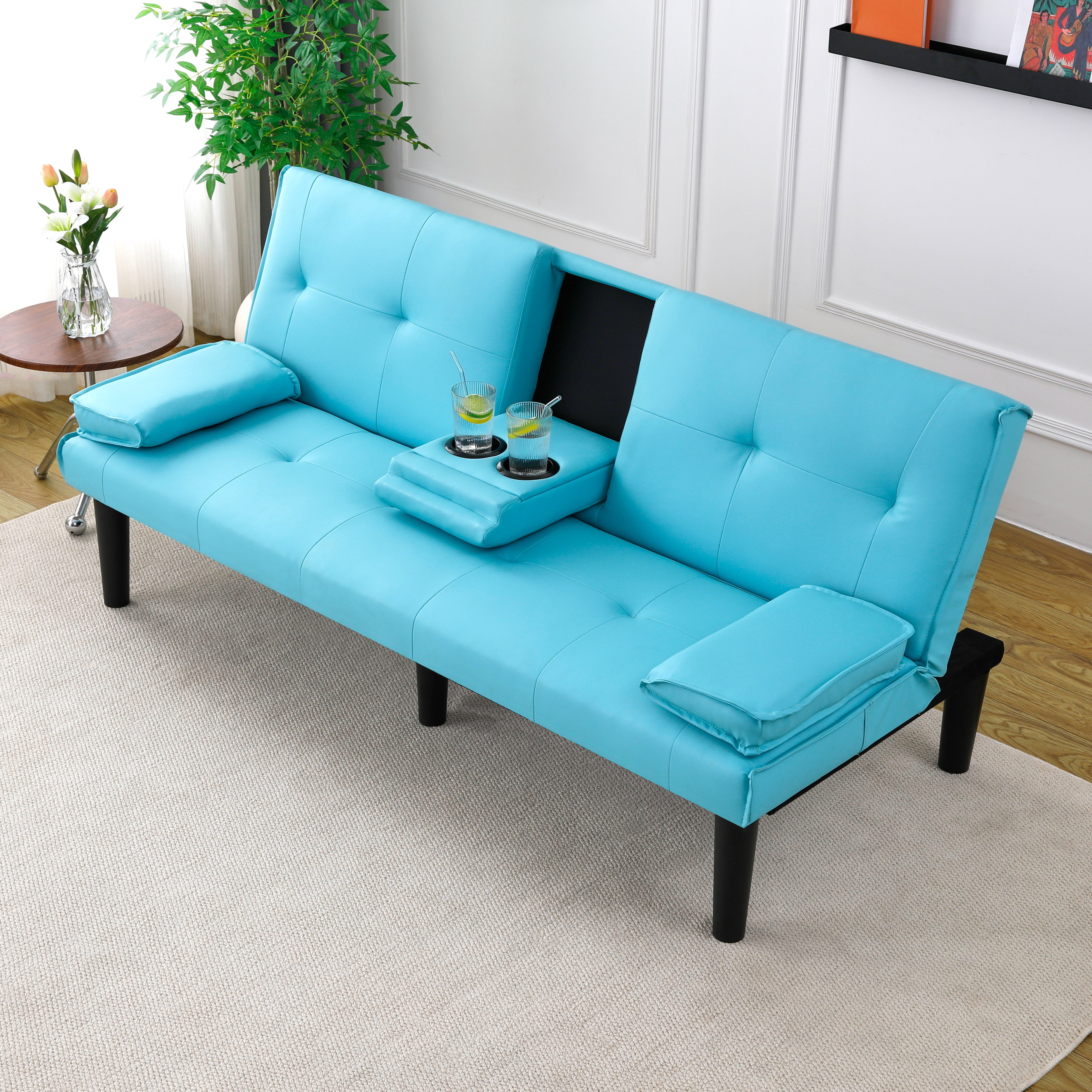 Euroco 67'' Convertible Sofa Bed with Cup Holder, Modern Sleeper Couch for Living Room, Apartment, or Office