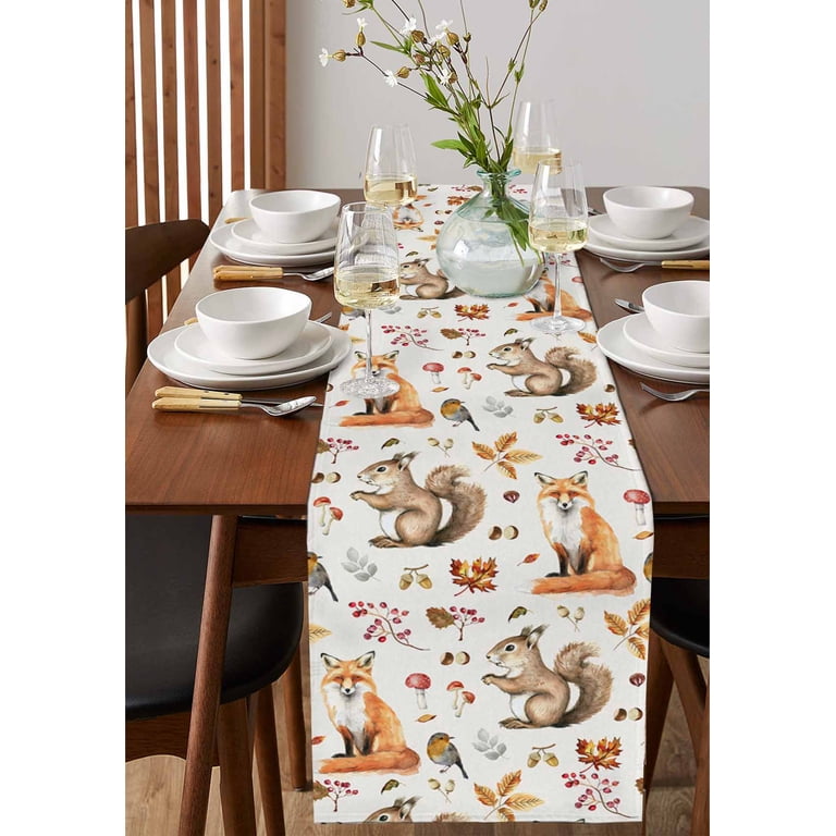 Table Runner Dresser Scarves 48 Inch Long,Fall Thanksgiving Fox