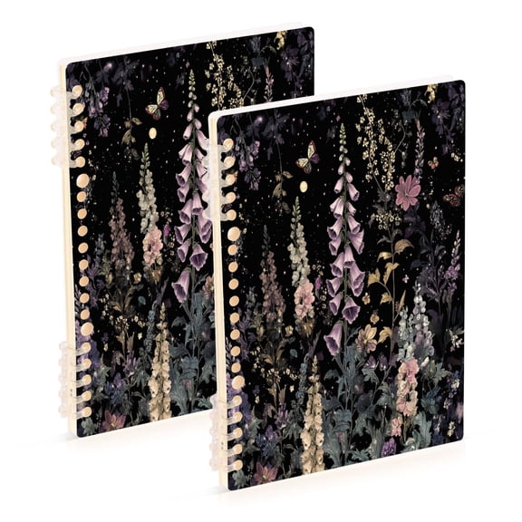 FORMRS 1-Subject Spiral Notebook 8" x 5" College Ruled 60 Refillable Sheet A5 Hard Cover, Dark Flowers Pattern