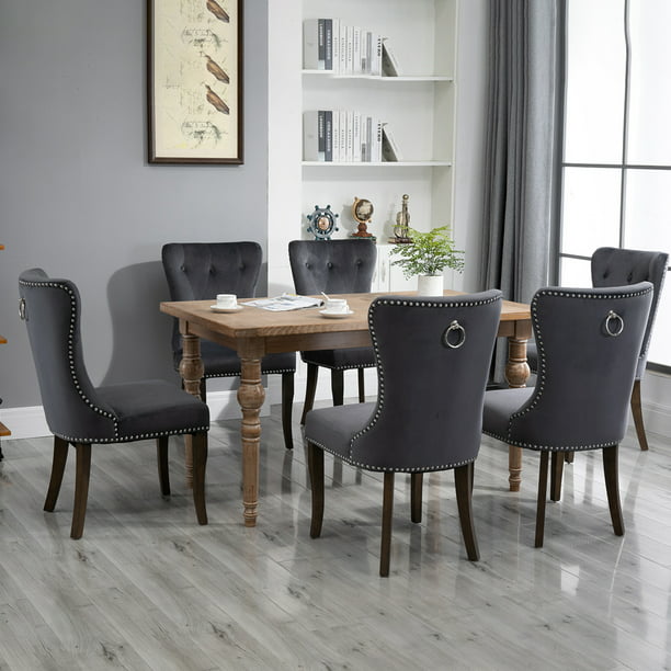 Tufted Upholstered Dining Chairs, Dining Table Chairs Set Of 6 Grey