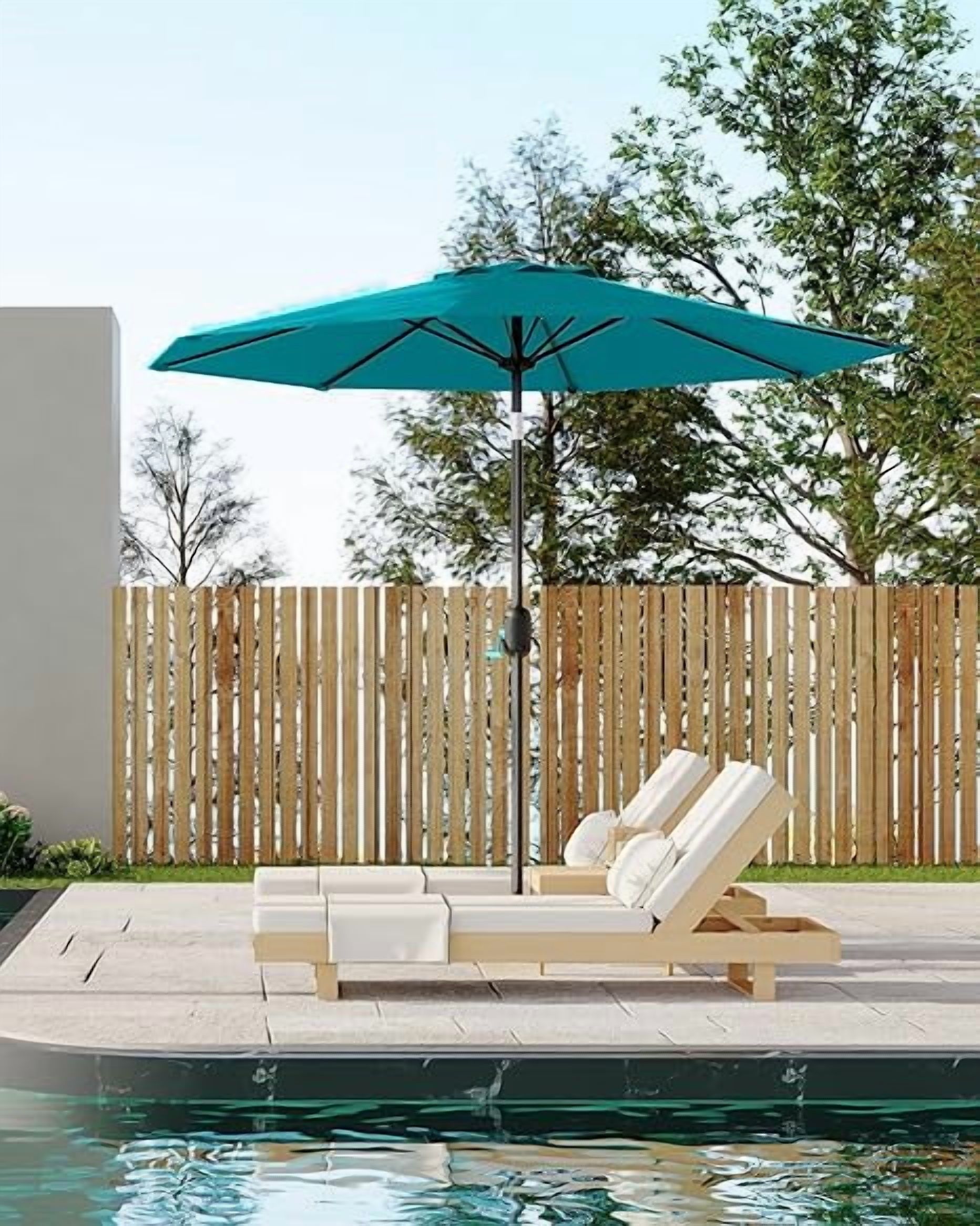10FT Outdoor Patio Umbrella, Outdoor Table Umbrella, Market Umbrella With Push Button Tilt and Crank, 6 Sturdy Ribs UV Protection Waterproof for Garden, Deck, Backyard, Pool,Turquoise Blue