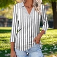 thumbnail image 5 of Njagoc3 Womens V - Neck 3/4 Sleeve Top, Black - White Vertical Stripe Print Shirt, Classic for Office Days, 5 of 6