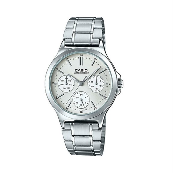 LTP-V300D-7A Women's Standard Silver Tone Multifunction White Dial Watch