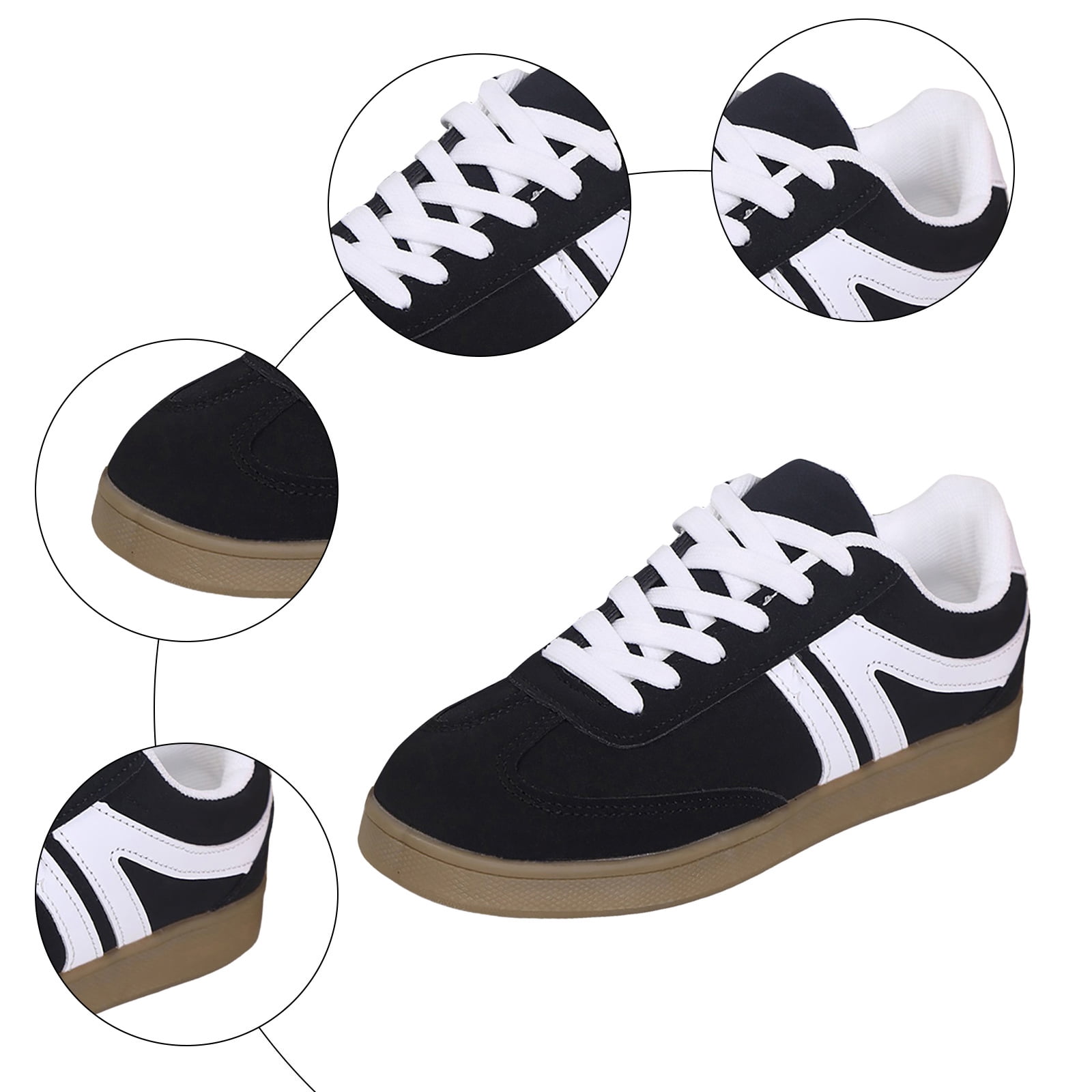 Tennis Shoes Womens Lace up Retro Classic Trainers Skate Shoes Fashion Suede Color Block Sneakers Nonslip Flat Walking Shoes Black Size 8.5
