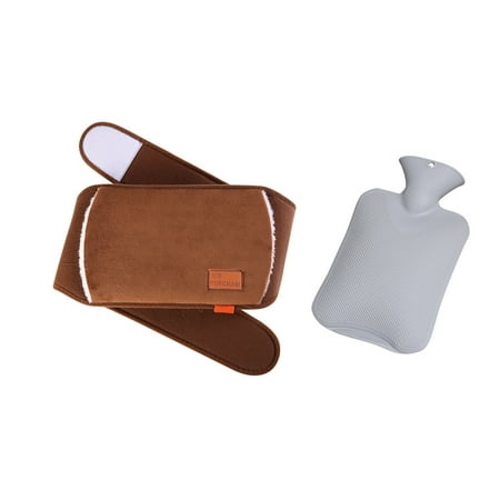 

VKEKIEO Belt + Gray Hot Water Bottle Plush Belt Set Rubber Hot Water Bottle To Relieve Pain And Warmth
