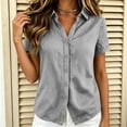 thumbnail image 5 of QIYAGBSA Short Sleeve Collared Button Down Shirt for Women Relaxed Fit Solid Color Casual Summer Top(Gray M), 5 of 6