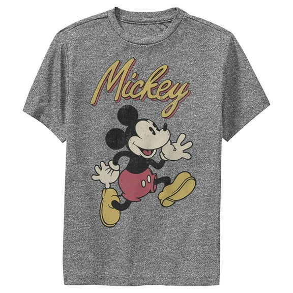 Boy's Mickey & Friends Mickey Mouse Retro Running Performance Graphic Tee Charcoal Heather Medium