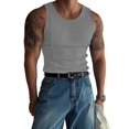 thumbnail image 3 of Men'S Ribbed Knit Form-Fitting Workout Wide Shoulder Tank Top Light Gray M, 3 of 7