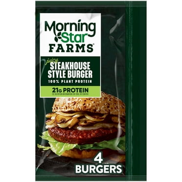MorningStar Farms Steakhouse Style Veggie Burgers, Vegan Plant Based Protein, 16 oz, 4 Count (Frozen)
