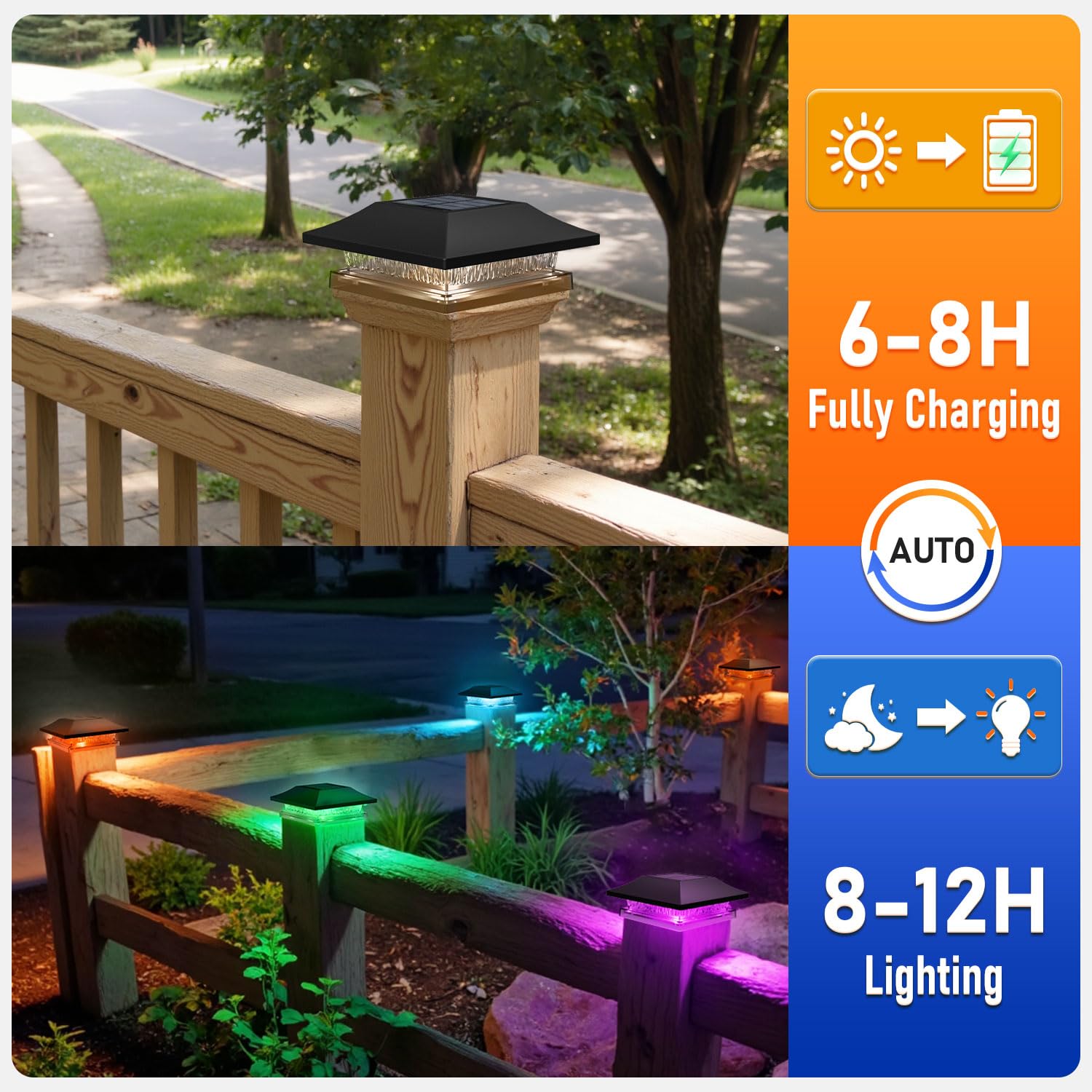 12 Pack Solar Post Cap Lights, Outdoor Fence Solar Powered Cap with 4 Lighting Modes Waterproof Light Decorative for Deck Patio or Garden Decor, Fits 4x4 Wood Vinyl Posts