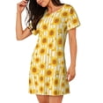 thumbnail image 2 of Goofa Yellow White Striped Sunflower Print Women’s Cotton Nightdress – Short-Sleeved Sleep Dress, Casual Loose-Fit Lounge Wear, Comfortable and Stylish Sleepwear for Women, 2 of 6
