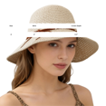 thumbnail image 3 of Solid Color Bow Sun Hat, Woven Wide Brim Cap, Beach Leisure Headwear, Women Fresh Breathable Adjustable Hat for Outdoor Vacation Travel Summer Sun Protection Fashion Casual Head Cap,Coffee, 3 of 8