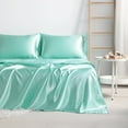 thumbnail image 6 of Luxury Satin Twin-XL Sheet Set, Light Blue 3-Piece, Silky Deep Pocket Fitted Sheet for Hair and Skin, 6 of 8