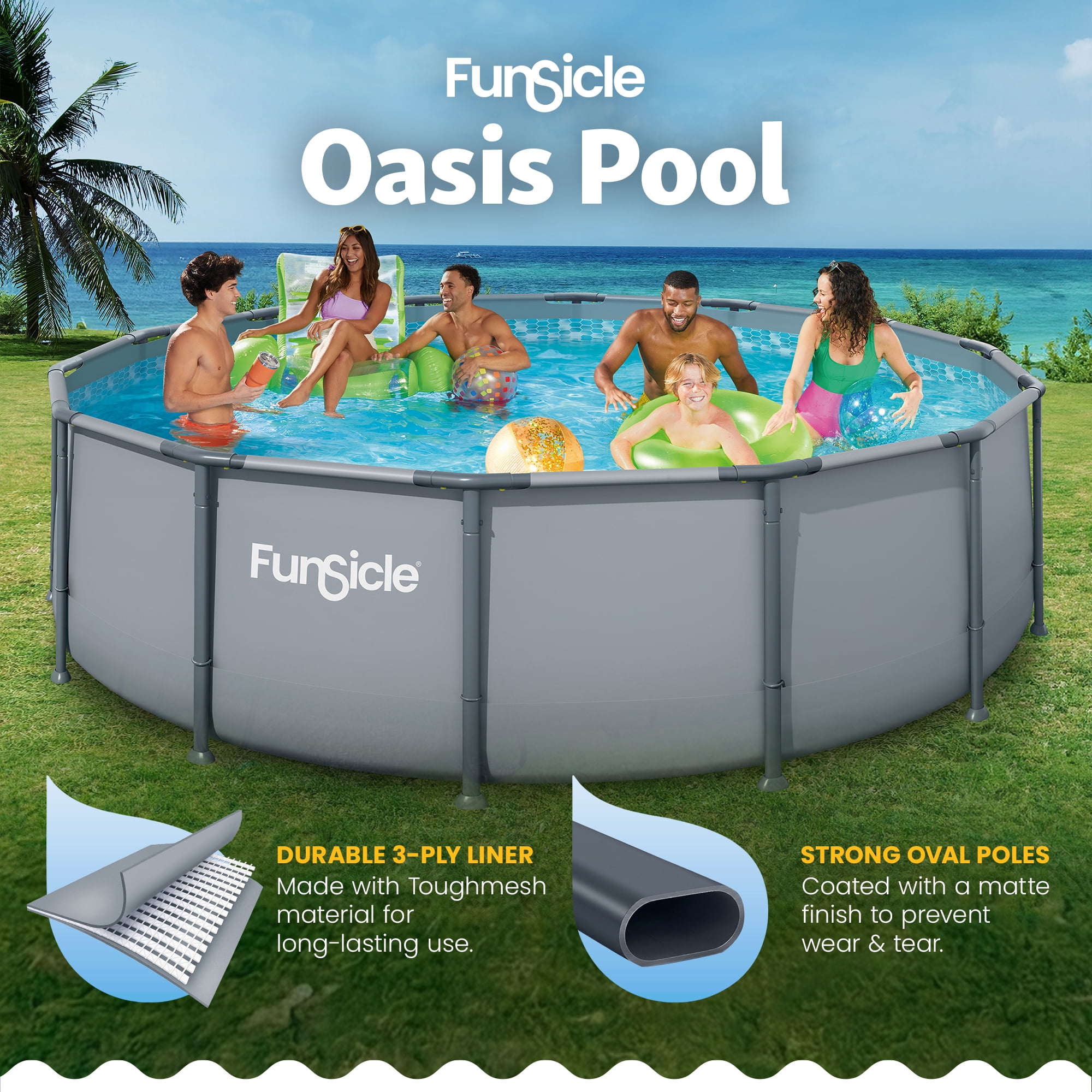 Funsicle 14' x 42" Oasis Above Ground Pool Set with Pump, Round Frame - Cool Gray