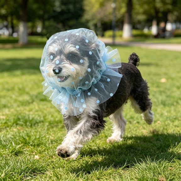 VMWMSSR Polka Dot Tulle Dog Sun Hat Elastic Mesh Puppy Head Cover Breathable Pet Sun Protection Bonnet For Small Medium Dogs Outdoor Walking Park Travel(Blue-9.84")
