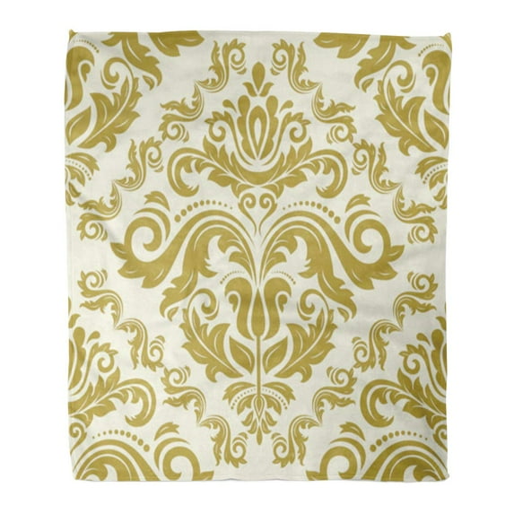 SIDONKU Flannel Throw Blanket Yellow Abstract Classic Golden Pattern Damask Orient Vintage Gold Soft for Bed Sofa and Couch 58x80 Inches