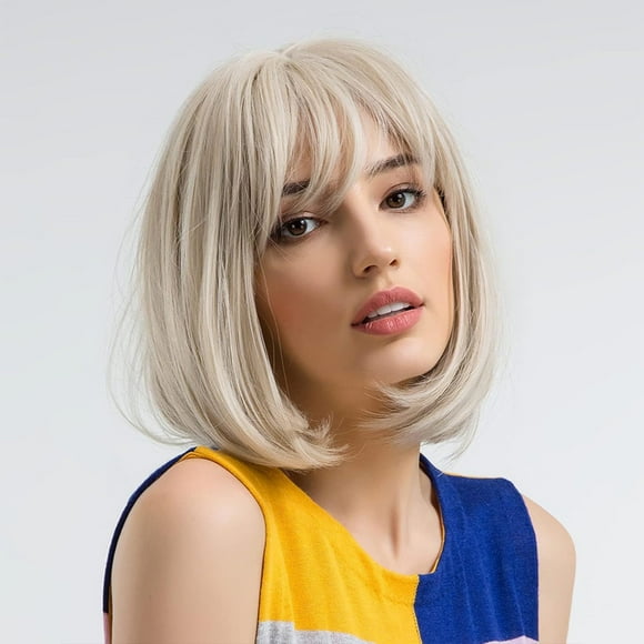 RKSTN Wigs Human Hair Short Straight Hair Wig With Straight Bangs Glueless Wigs