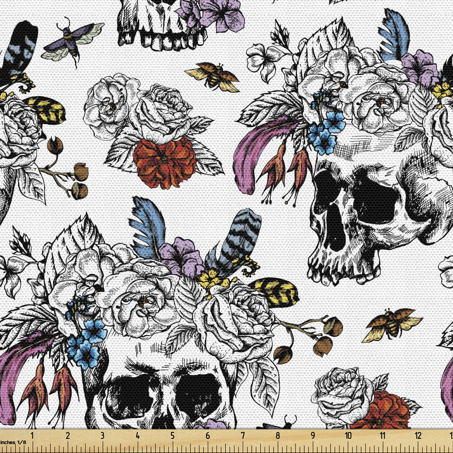 "Day of the Dead" Skeletons Mexican Multicolored Fabric 58" Wide. 