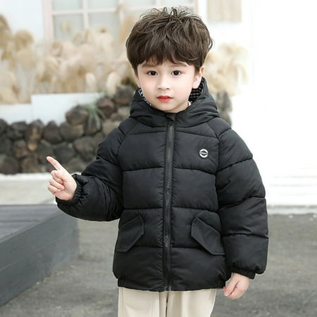 

TOWED22 Toddler Boy Winter Coat Toddler Baby Warm Cotton Winter Coats Fuzzy Plush Jacket Kids Winter Cute Ear Hooded Zipper Outerwear for Boys Girls Black