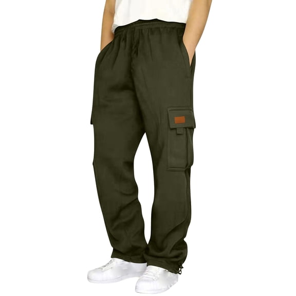 Rexolia Mens Designer Cargo Sweatpants Relaxed Multi Pocket Drawstring Waist Straight Leg Casual Army Green L