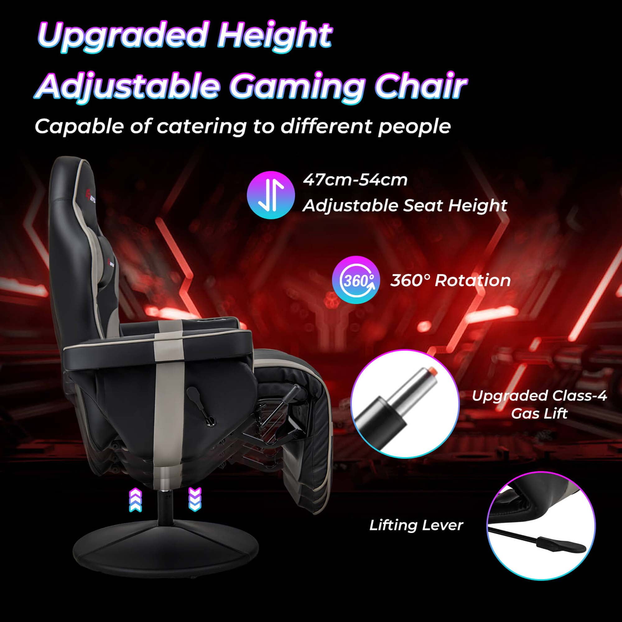 Goplus Massage Gaming Recliner Height Adjustable Racing Swivel Chair with Cup Holder Grey
