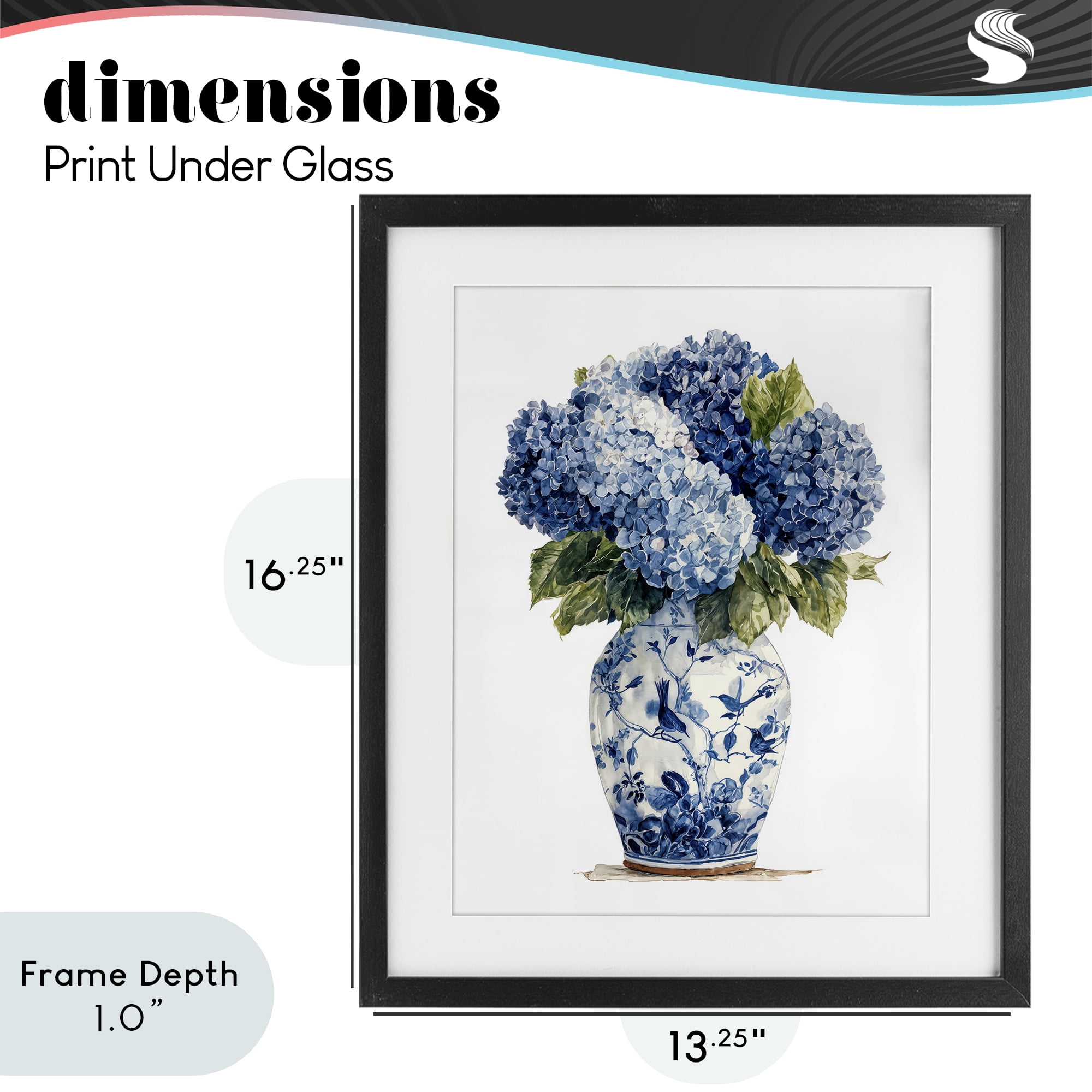 Stupell Industries Blue Hydrangeas in Porcelain Black Framed Print Under Glass, design by Imagine It Images