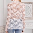 thumbnail image 4 of Women Oversized Tshirt Summer Mesh Layering Shirt Slim Fit Lace Long Sleeve Blouse Women Tops White L, 4 of 9