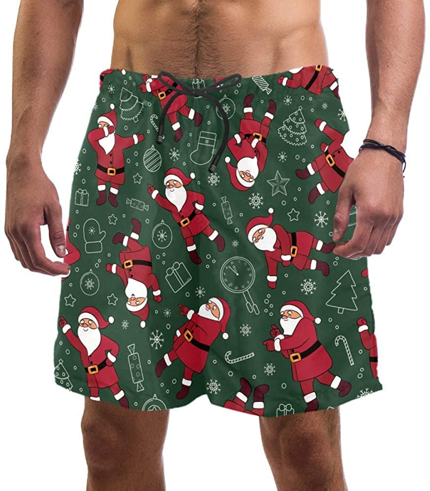 Sawhonn Cute Santa Claus Christmas Mens Swim Trunks Beach Shorts Quick Dry Boardshorts with Pockets 
