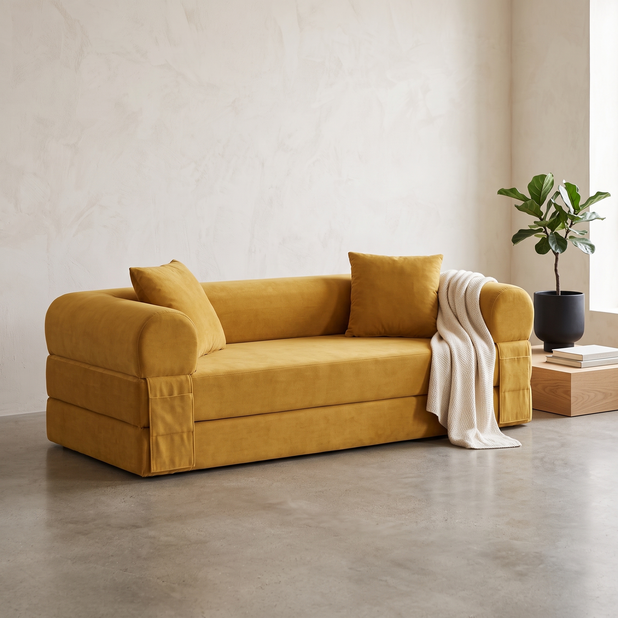 80 Inch 3‑in‑1 Convertible Boneless Sofa Bed, Queen Size Folding Sleeper Couch with Storage Pockets, Corduroy Compressed Sofa in a Box for Living Room