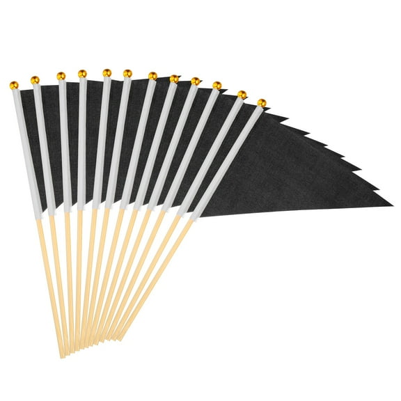 Uxcell 8x3 Inch Mini Pennant Flags, 25 Pcs Wooden Pole Small Handheld Flag for DIY Celebration Sports,Black