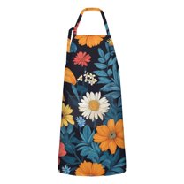 Pioneer Flower Floral Print Pattern Apron-Garden Aprons for Women with Pockets-Cotton Linen Waterproof Kitchen Cooking Gardening Aprons Adjustable for Kitchen,Cooking,BBQ and Salon 33x27 Inch