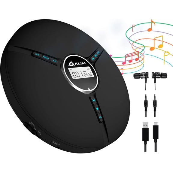 Pre-Owned KLIM Discman Portable CD Player with Built-in Rechargeable Battery & Fusion Headphones Earphones + Compatible CD-R, CD-RW, MP3 CD, Mini CD Player Personal CD Walkman - Black