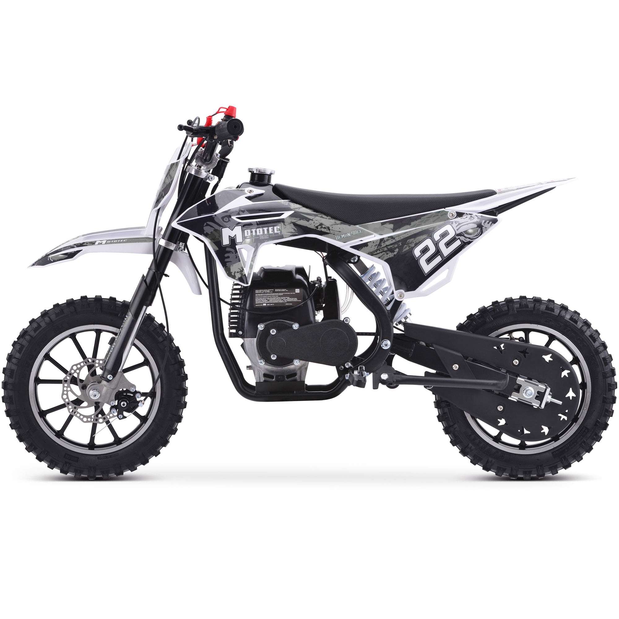 MotoTec 40cc Demon Kids Gas Dirt Bike 4-Stroke Motorcycle Pit Bike White