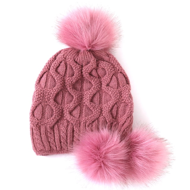 Bonnet à Rabat pour Femmes avec Pompon, Bonnet Épais et Chaud, Bonnet Tricoté pour l'Hiver