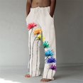 thumbnail image 2 of Pantalones casuales de lino para hombre, estampado de árboles y pájaros, sueltos, ligeros, elásticos, con cordón elástico, banda elástica, pantalones de yoga para la playa 013-azul cielo G 013-azul Xishao ropa, 2 of 2