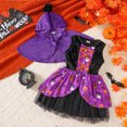 thumbnail image 2 of Girls' Witch 2-Piece Set Pumpkin Print Tutu Dress & Hooded Cape Trick-or-Treat Party Dress Up for October 31st Wear Size 1-8, 2 of 5
