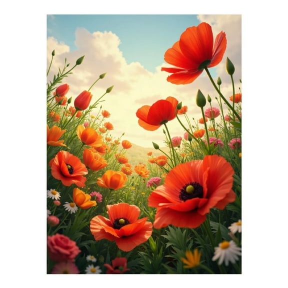 Diamond Art Kit for Adults, Sunlit Orange Poppy Meadow Diamond Painting for Adults Beginners, 5D DIY Diamond Art Painting Kits, Colorful Diamond Painting Craft for Home Decor 12x16