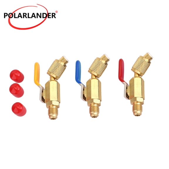 AC Refrigerant Charging Hoses Shut Valve 3PCS 1/4" SAE 45° Angled Compact Ball Valve for R410A R134A R12 R22 HVAC