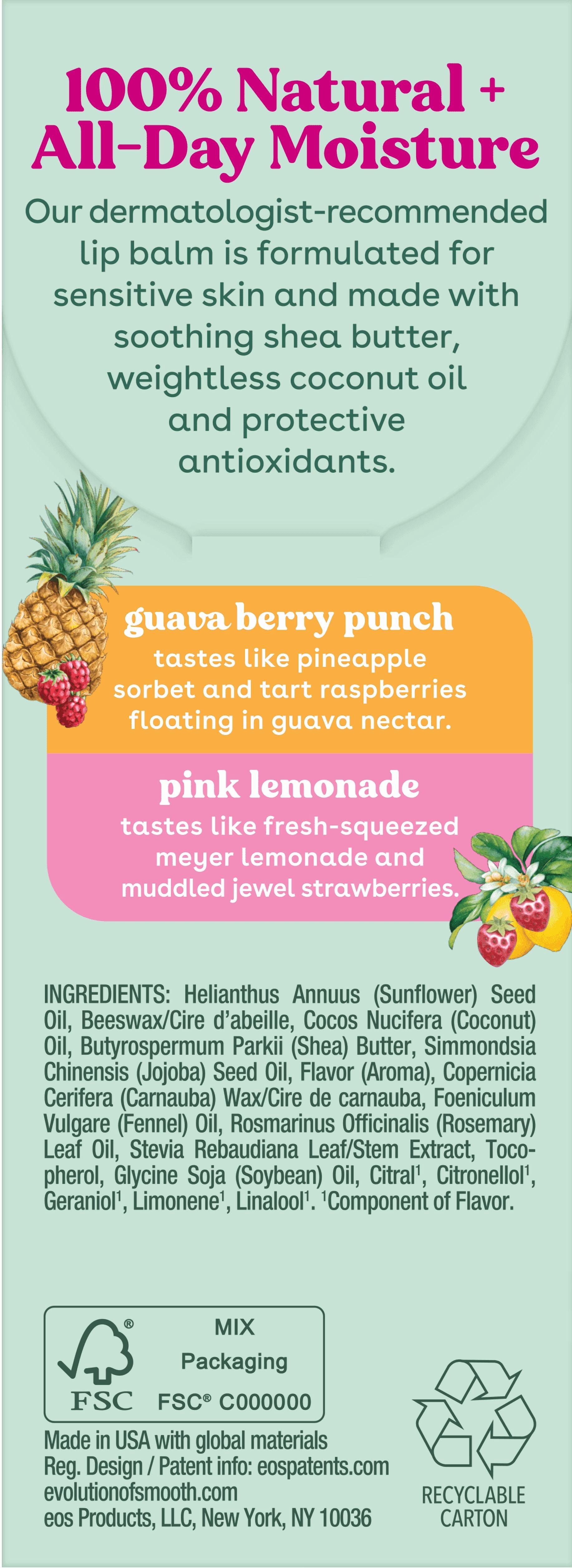 eos 100% Natural Lip Balm - Guava Berry Punch & Pink Lemonade - 0.14 oz- 2 Pack
