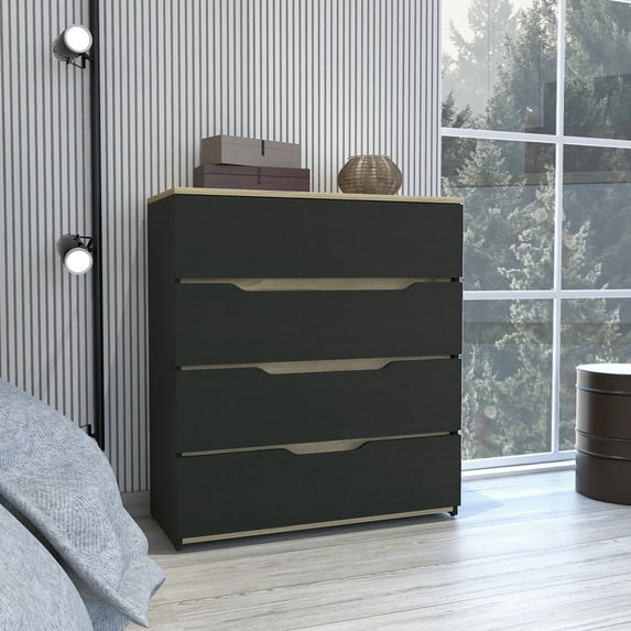 CoSoTower 4-Drawer Dresser Black Wengue And Light Oak