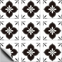 18pcs Spanish Style Geometric Flowers Tile Stickers Waterproof Tile Stickers Black Self Adhesive Peel and Stick for Kitchen Bathroom Bedroom Wall Floor Decoration Floral 6X 6inch Mixed Color