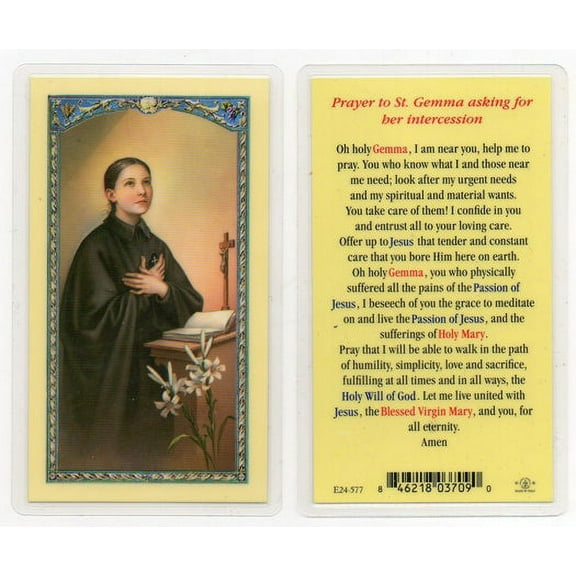 Saint Gemma Laminated Catholic Prayer Holy Card with Prayer on Back, Pack of 25